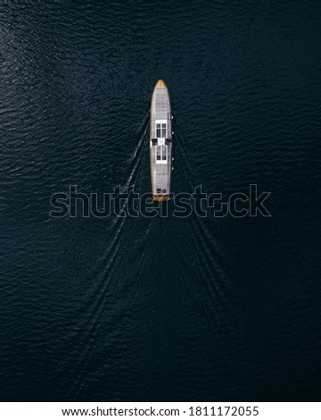 Aerial view of ship in ocean
