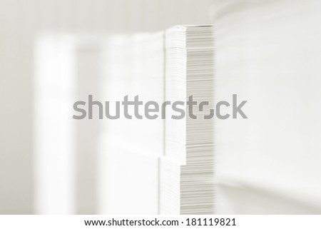 blank sheets of paper in the printer's warehouse