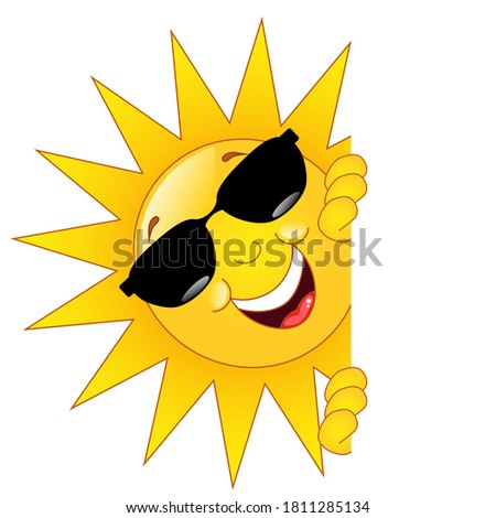 A digital illustration of smiling sun with sunglasses isolated on white background