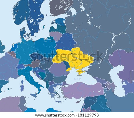 Vector map of European Union and indication of Ukraine Royalty-Free Stock Photo #181129793
