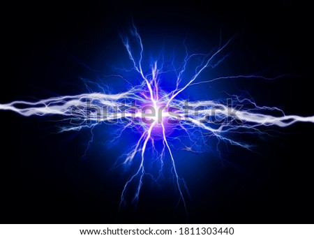 Pure energy and electricity with blue bolts power background Royalty-Free Stock Photo #1811303440