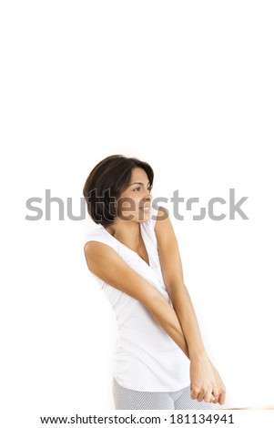 Portrait of Tired Young Woman Over White Background