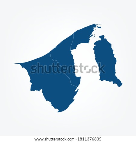 High Detailed Blue Map of Brunei Darussalam on White isolated background, Vector Illustration EPS 10