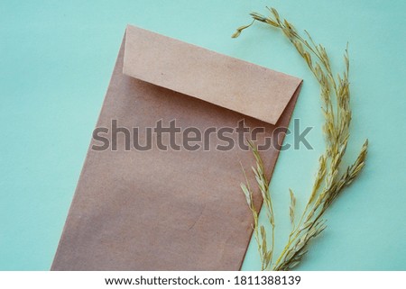 Brown envelope with dried grass for greeting mockup seasonal concepts