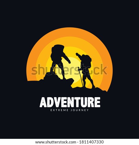 People climbing mountains illustration concept for logo and badge