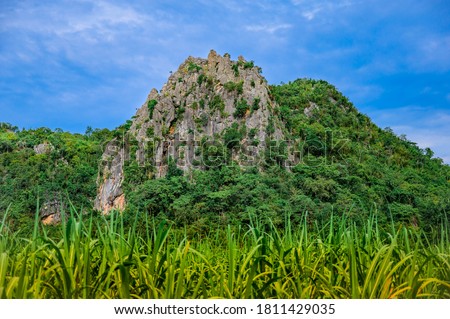 Landscape of Mountain Khao Chong Sadet Kanchanaburi Thailand, Mountain with Cloud and Blue Sky
