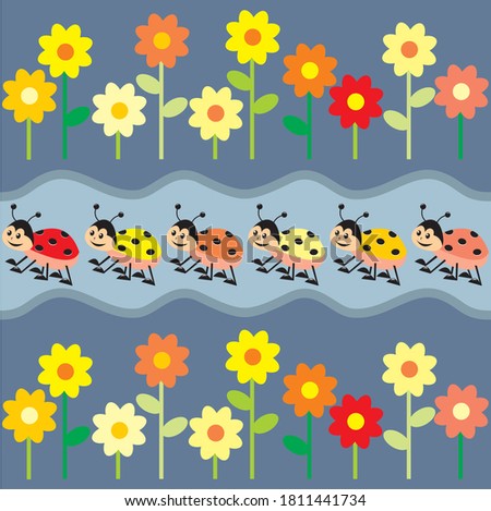 floral background with ladybirds, cute vector illustration
