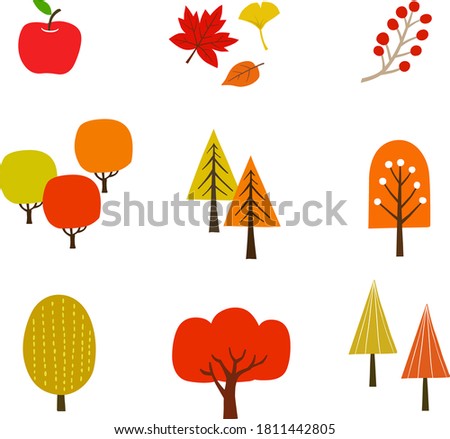 Autumn leaves and trees icon set (hand drawn)
