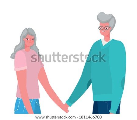 Senior woman and man cartoons holding hands design, grandmother and grandfather theme Vector illustration