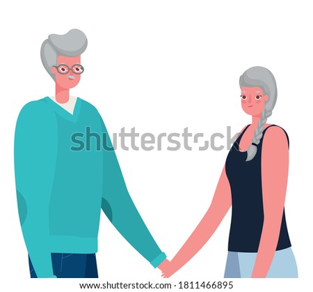 Senior woman and man cartoons holding hands design, grandmother and grandfather theme Vector illustration