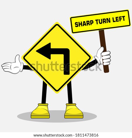 vector character sharp turn left traffic sign