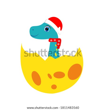 Cute dinosaur in santa claus hat illustration, christmas vector	