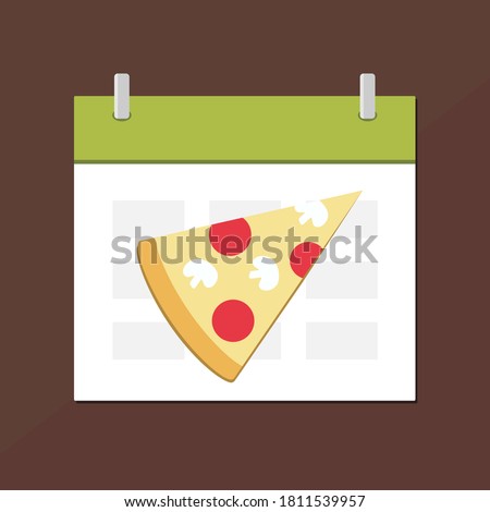 Vector illustration. Calendar icon with pizza. Planning. Time management.