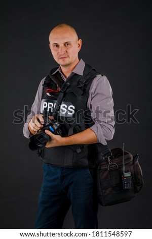 military press photographer on black background