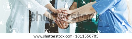 Group of professional doctor surgeon and nurse in meeting with graphic people network team on white background, Healthcare and medical technology concept