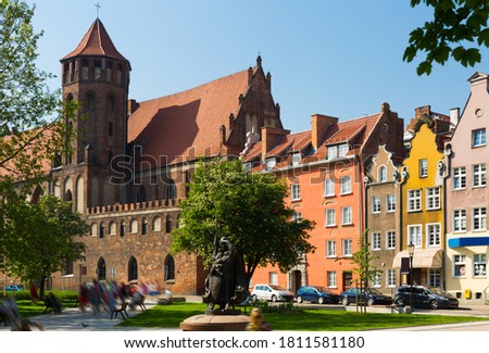 Park Swietopelka and St. Nicholas Roman Catholic Church in city Gdansk, Poland