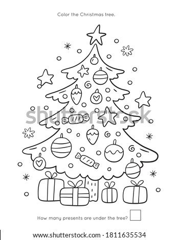 Merry Christas worksheets and coloring page for kids. Happy New year activity for kids Royalty-Free Stock Photo #1811635534