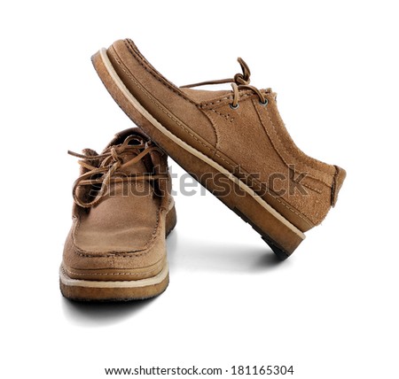 Brown leather man shoes isolated on white background, selective focus. 