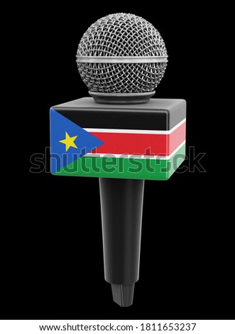 3d illustration. Microphone and South Sudan flag. Image with clipping path