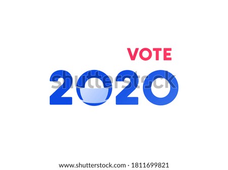 Democratic vote and election day concept. Vetcor flat illustration. Banner template. Text 2020 with face mask sign isolated on white background. Design for american campaign in covid-19, web.