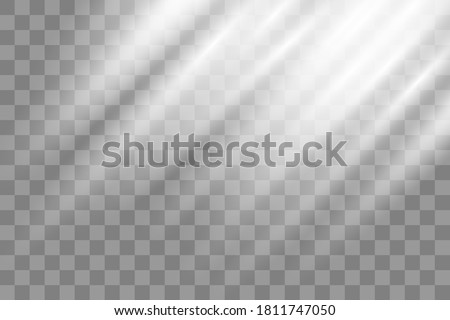 Shining sun glare rays, lens flare vector illustration. Sunlight glowing png effect. White beam sunrays sky background