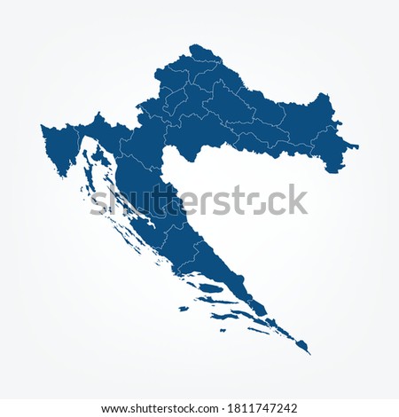 High Detailed Blue Map of Croatia on White isolated background, Vector Illustration EPS 10