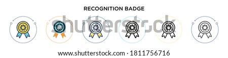 Recognition badge icon in filled, thin line, outline and stroke style. Vector illustration of two colored and black recognition badge vector icons designs can be used for mobile, ui, web