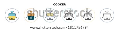Cooker icon in filled, thin line, outline and stroke style. Vector illustration of two colored and black cooker vector icons designs can be used for mobile, ui, web