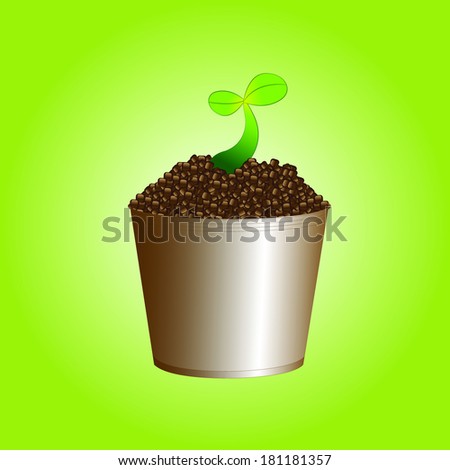 Green plants in pots on a green background