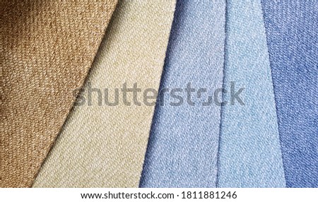 interior fabric samples in earth and blue tone color for interior curtain ,drapery or upholstery works.