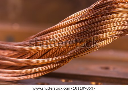 Copper wire closeup, stock market raw materials industry concept Royalty-Free Stock Photo #1811890537