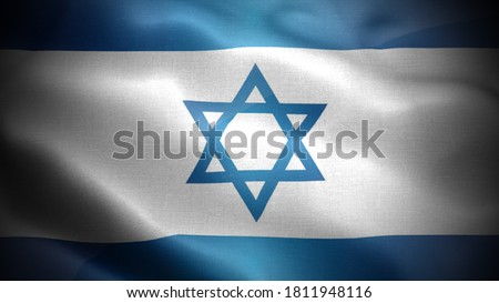close up waving flag of israel. flag symbols of israel.