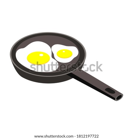 Frying pan isometric icon. Fried eggs in a frying pan vector icon for web design isolated on white
background.
Traditional breakfast food illustration.