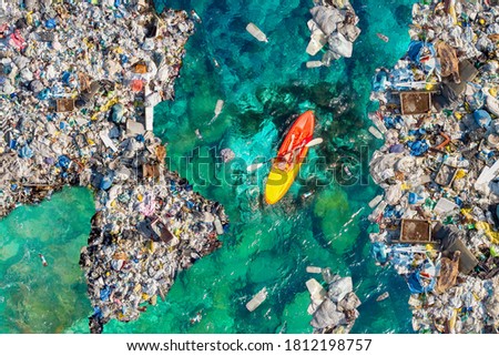 Aerial top view Kayak boat turquoise blue water sea. Royalty-Free Stock Photo #1812198757