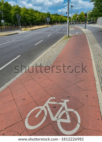 Bicycle path sign in the street. Berlin, Germany