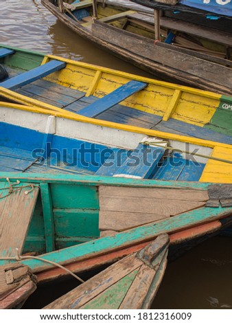 Leticia, Peru, Traditional, indian  boats  on the bank of the river. Amazonia. Latin America.