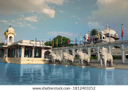 Elephants in Jag Mandir is a Palace Built on An Island in The Lake Pichola Udaipur City, India  Royalty-Free Stock Photo #1812403252