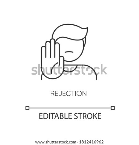 Rejection pixel perfect linear icon. Negative response, offer refusal. Thin line customizable illustration. Contour symbol. Person showing stop gesture vector isolated outline drawing. Editable stroke Royalty-Free Stock Photo #1812416962