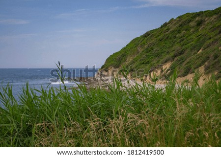 scenic green mountain by the ocean