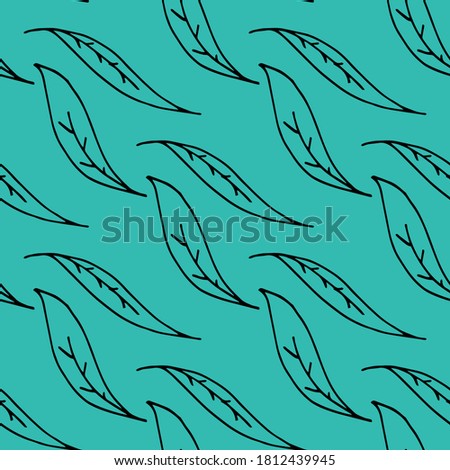 Seamless plant leaf pattern. Line leaves. Vector hand drawn illustration, autumn theme