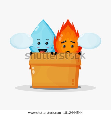 Cute water and fire mascot in the box