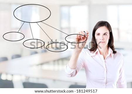 Young business woman drawing a flowchart 2. Office background.