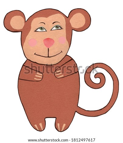 Cartoon  monkey. Hand drawn  gouache illustration isolated on white background.

Can be used  for  children textile, stationery and books.