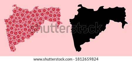 Vector Covid-2019 virus mosaic and solid map of Maharashtra State. Map of Maharashtra State vector mosaic for health care campaigns and purposes.