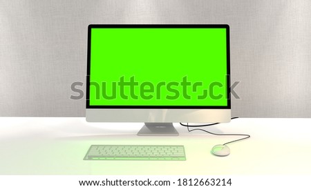 Computer laptop green screen. High detailed. Technology business. 3d illustration. 