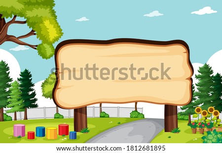 Empty banner board in nature park scenery illustration