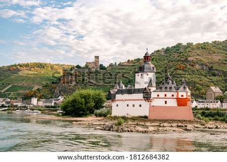 The river Rhjine near Kaub Germany and the castle of Kaub. Germany Europe romantic castles