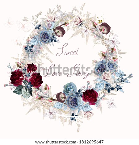 Floral vector illustration with rose frame for wedding save the date invitations design