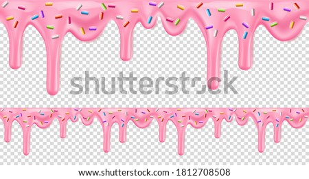 Pink dripping frosting with colorful sprinkles isolated on transparent background Royalty-Free Stock Photo #1812708508