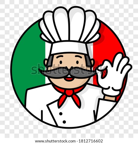 Italian chef cook with italy flag logo isolated on transparent background